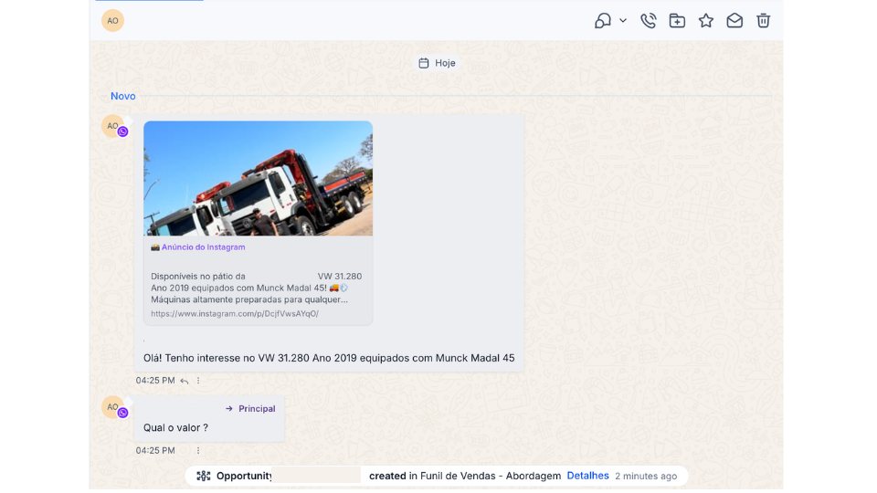 Lead criado automaticamente a partir de um anúncio do Instagram